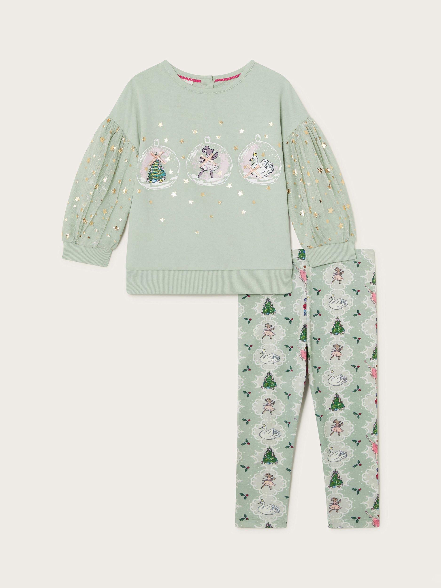 Monsoon Baby Christmas Bauble Jumper and Leggings Set, Green/Multi