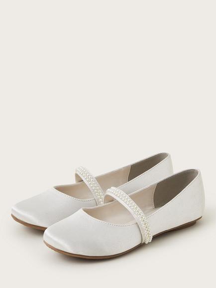 Monsoon Kids' Pearl Ballerina Shoes, Ivory - view 2, Ivory