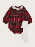 Monsoon Baby Cotton Tartan Romper & Tights Set, Red