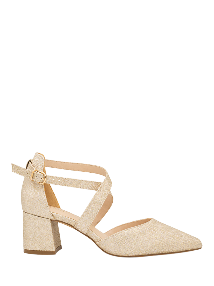 Paradox London Farrah Wide Fit Glitter Pointed Block Heeled Courts, Champagne