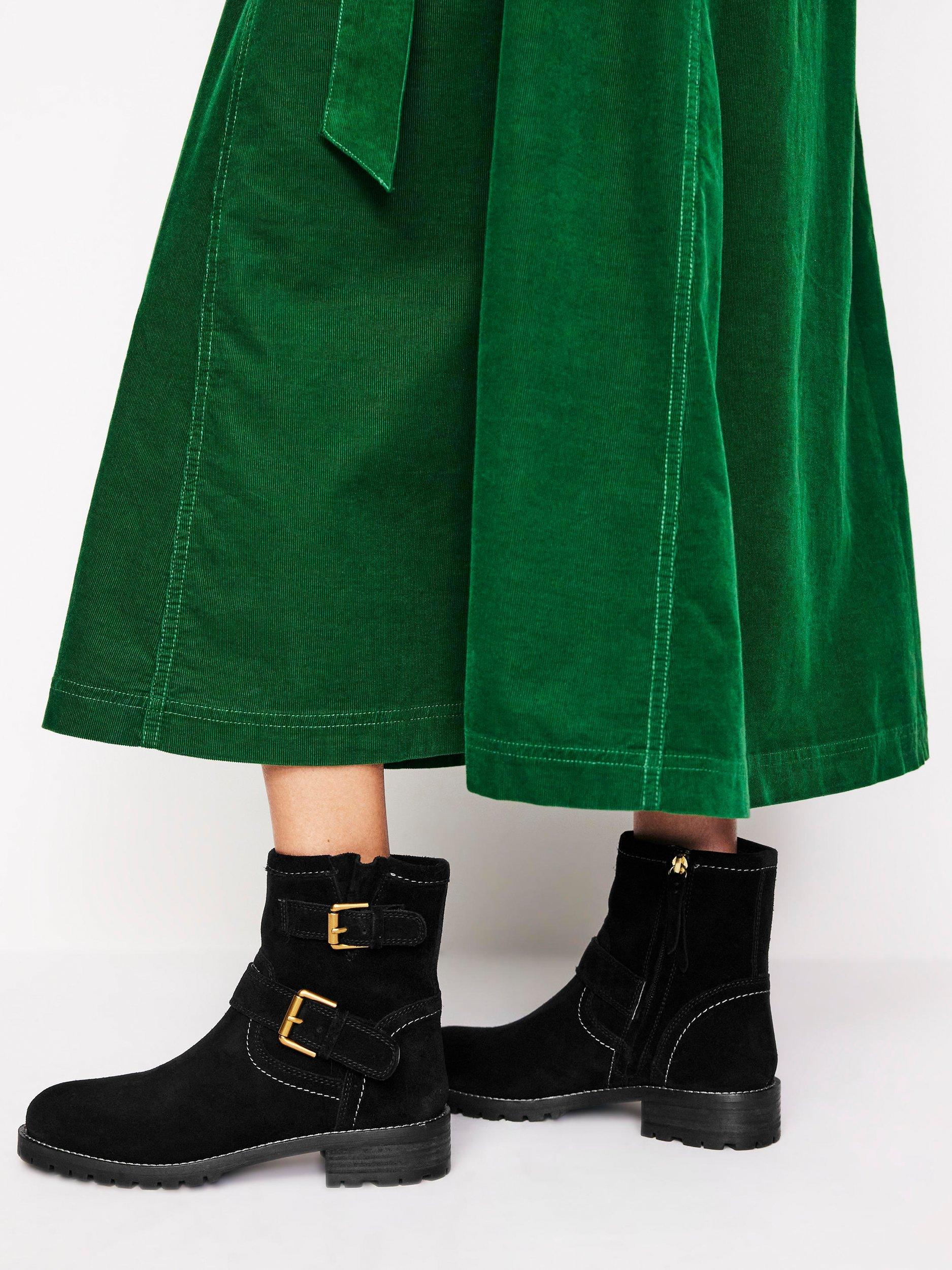 Product image 2 of 4, which shows Boden Suede Buckled Biker Boots, Black, 6