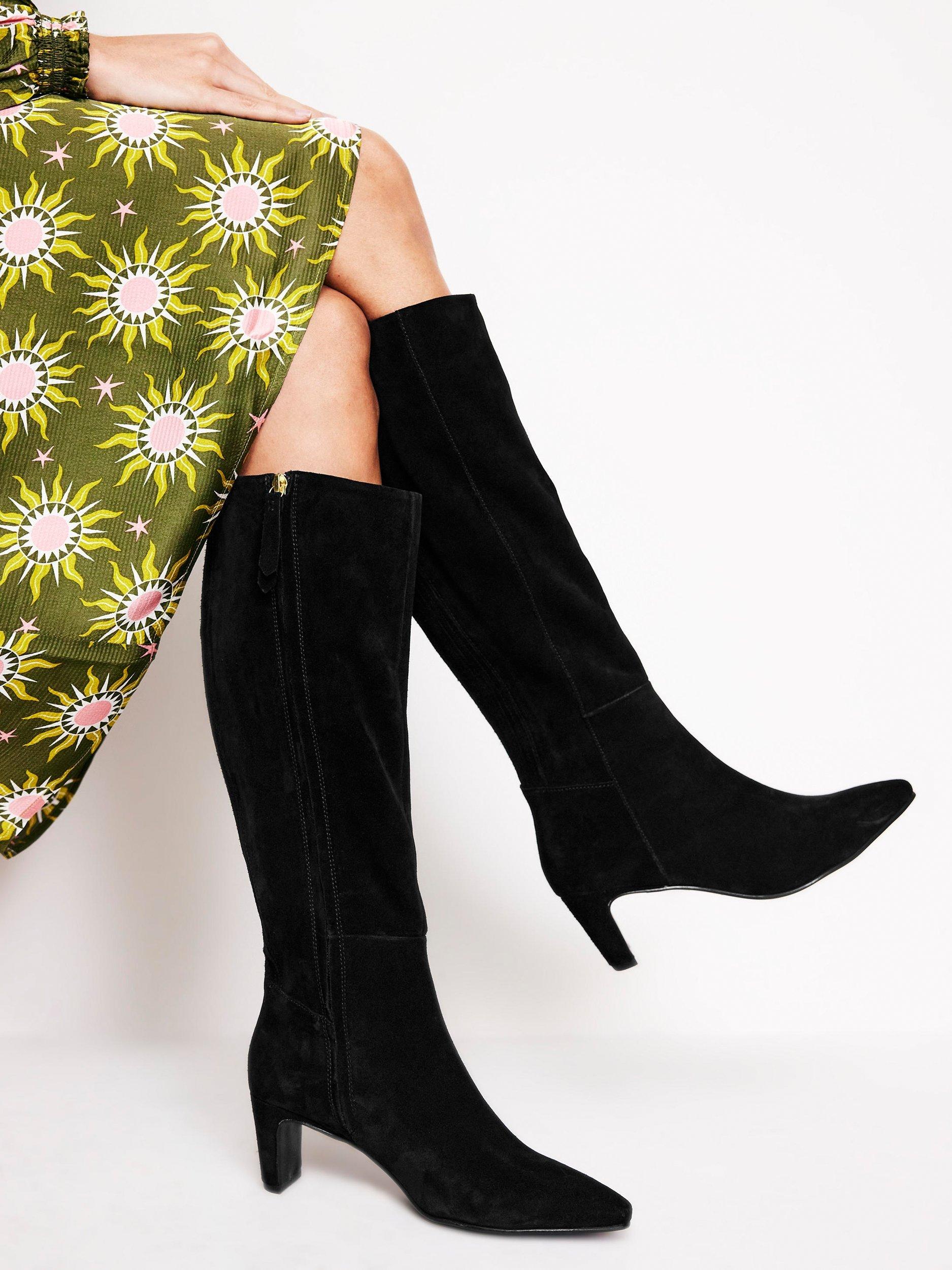 Boden Suede Back Panel Knee High Boots Black
