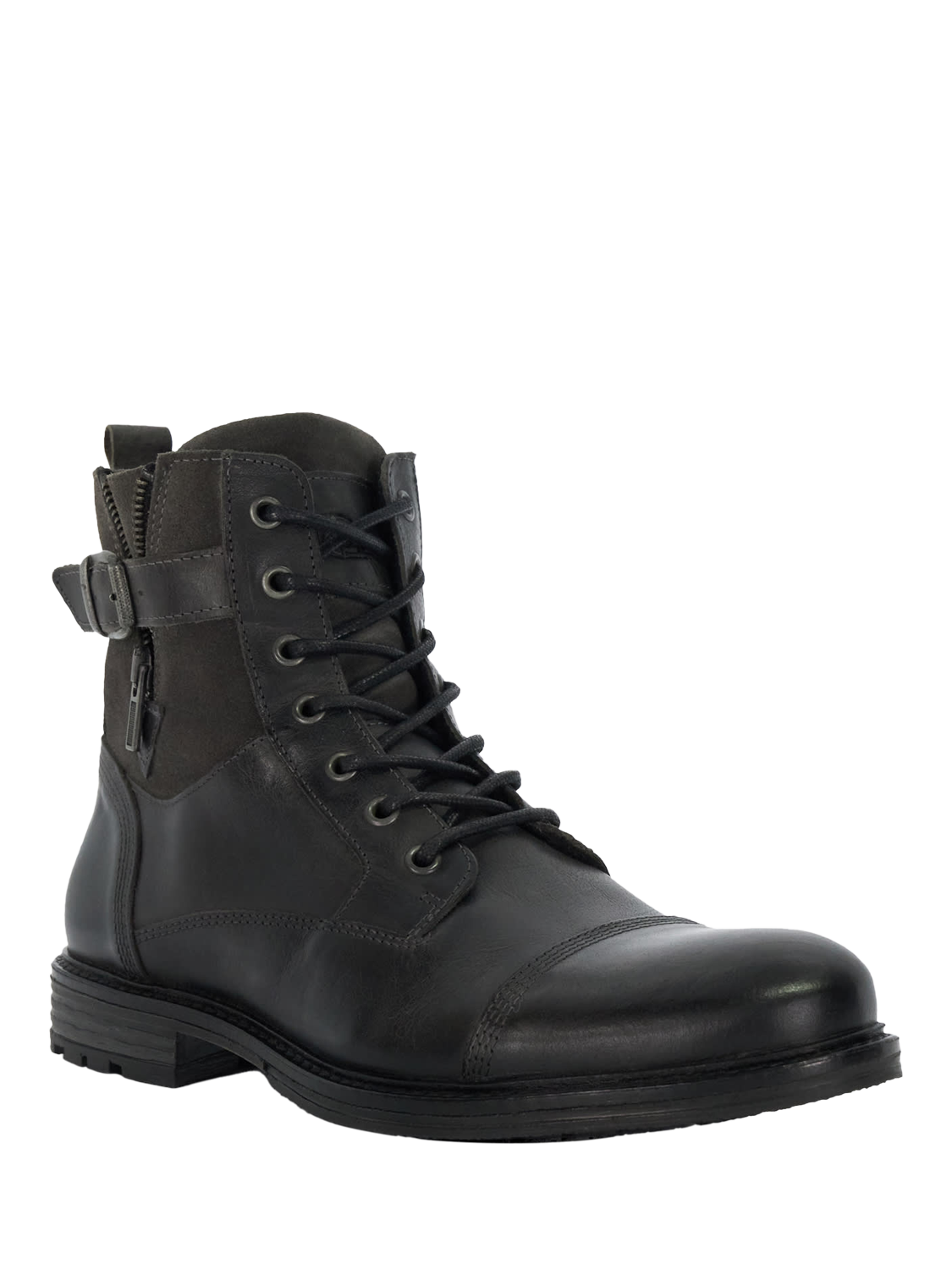 Product image 2 of 5, which shows Dune Call Casual Buckle Detail Ankle Boots, Charcoal, 6