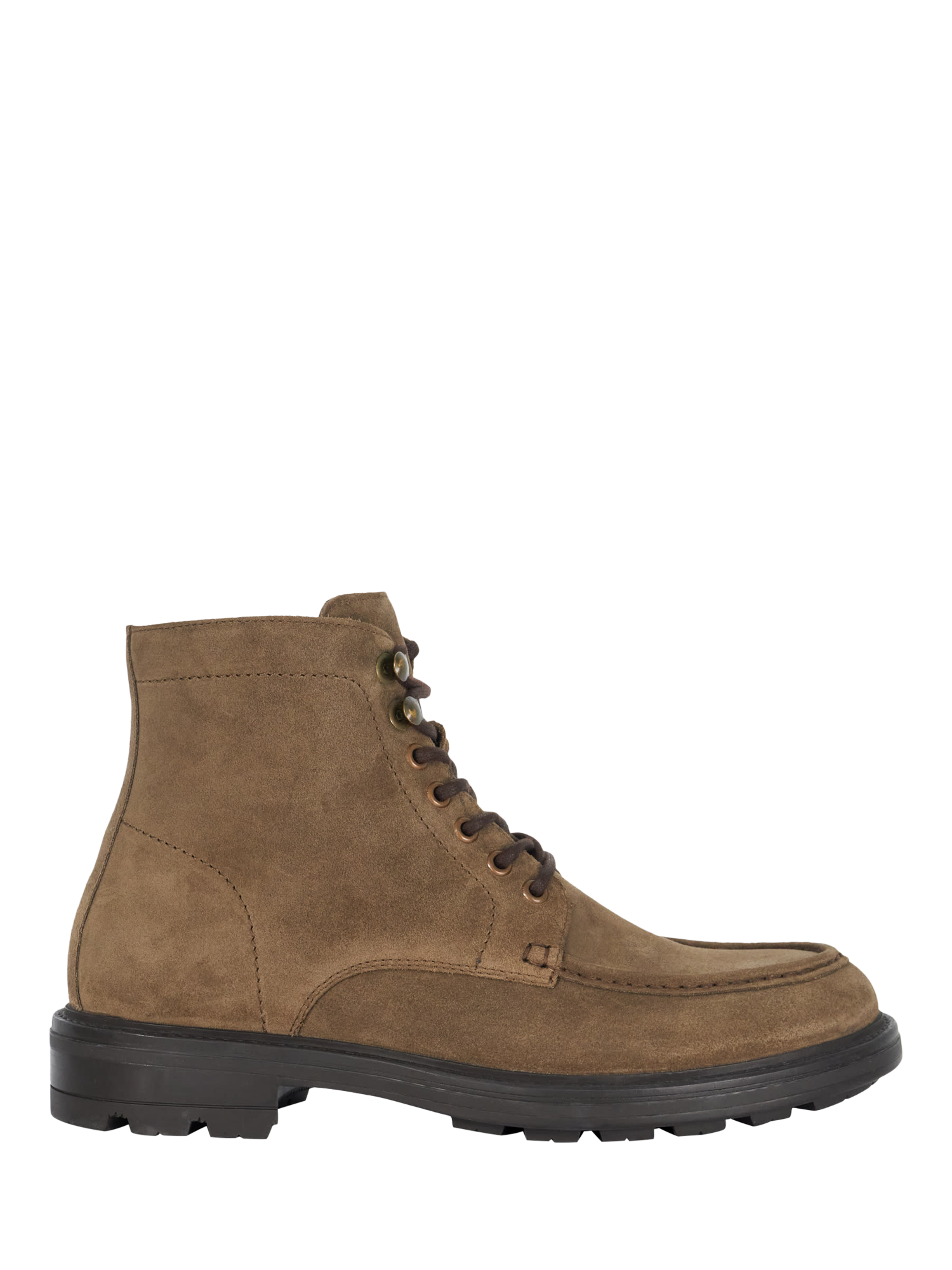 Product image 1 of 6, which shows Dune Clarise Suede Lace Up Cleated Sole Casual Boots, Taupe, 6
