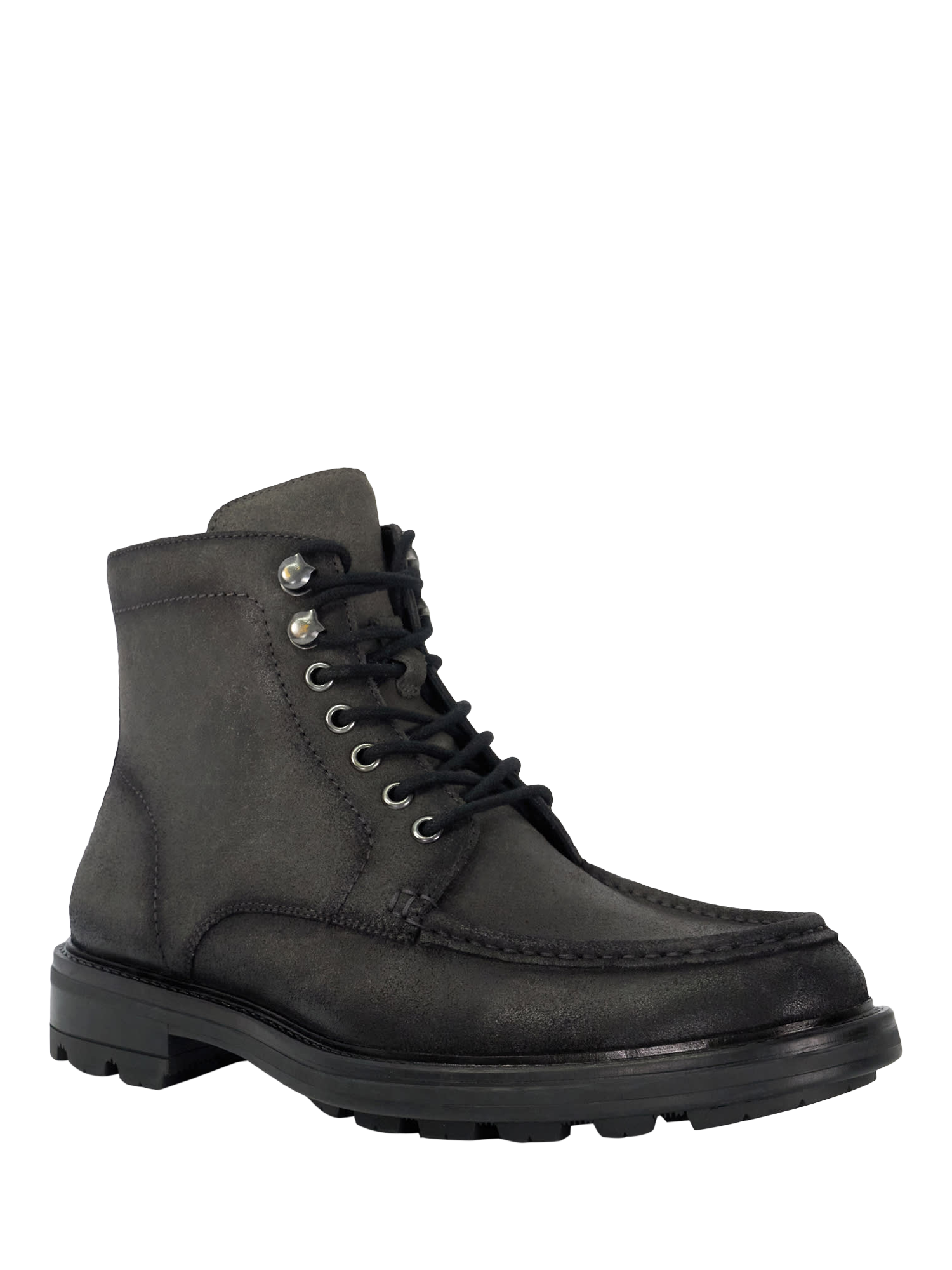 Product image 3 of 6, which shows Dune Clarise Suede Lace Up Cleated Sole Casual Boots, Dark Grey, 6