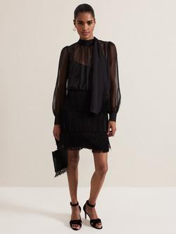 Phase Eight Felicity Semi Sheer Fringe Mini Dress, Black, Black