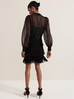 Phase Eight Felicity Semi Sheer Fringe Mini Dress, Black - view 2, Black