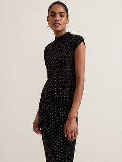 Phase Eight Kendall Stud Knit Top, Black, Black