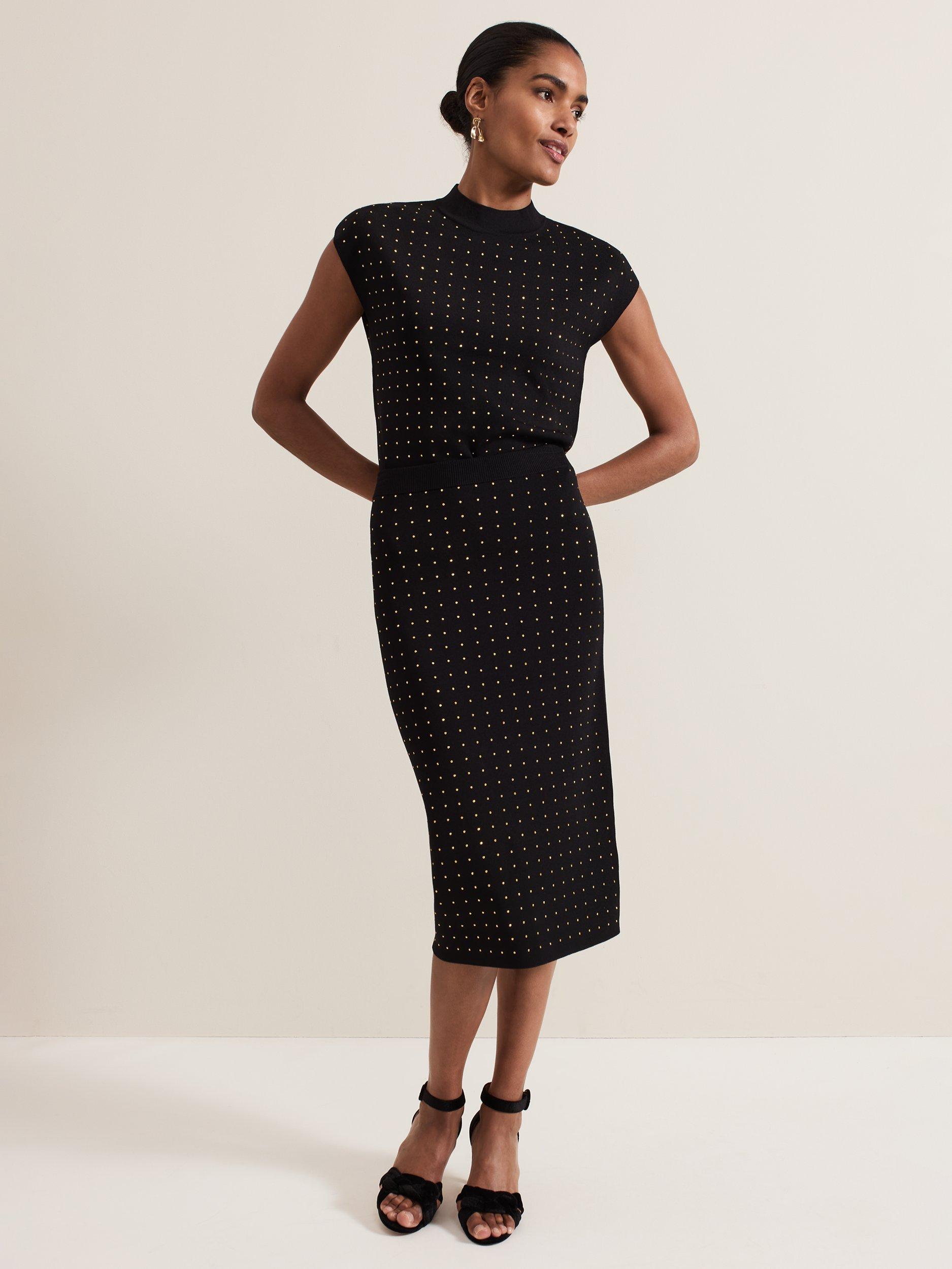 Product image 3 of 8, which shows Phase Eight Kendall Stud Knit Top, Black, XS
