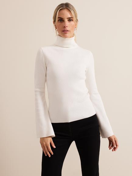 Phase Eight Fran Ribbed Roll Neck Jumper, Ivory