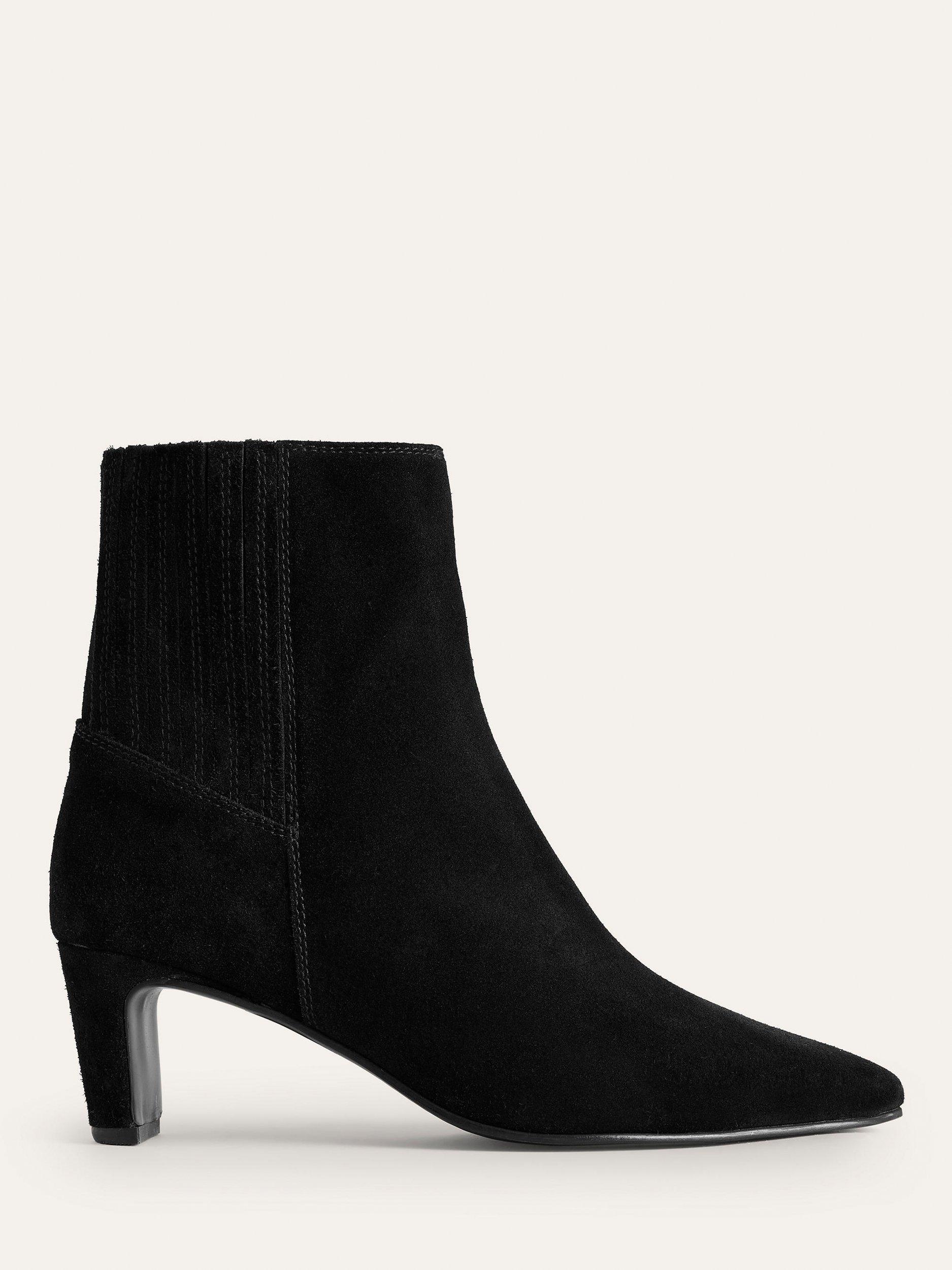 Boden Suede Back Panel Pointed Heeled Ankle Boots Black