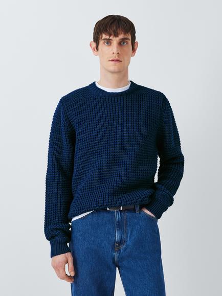 Peregrine Fisherman Knit Crew Neck Jumper, Cobalt