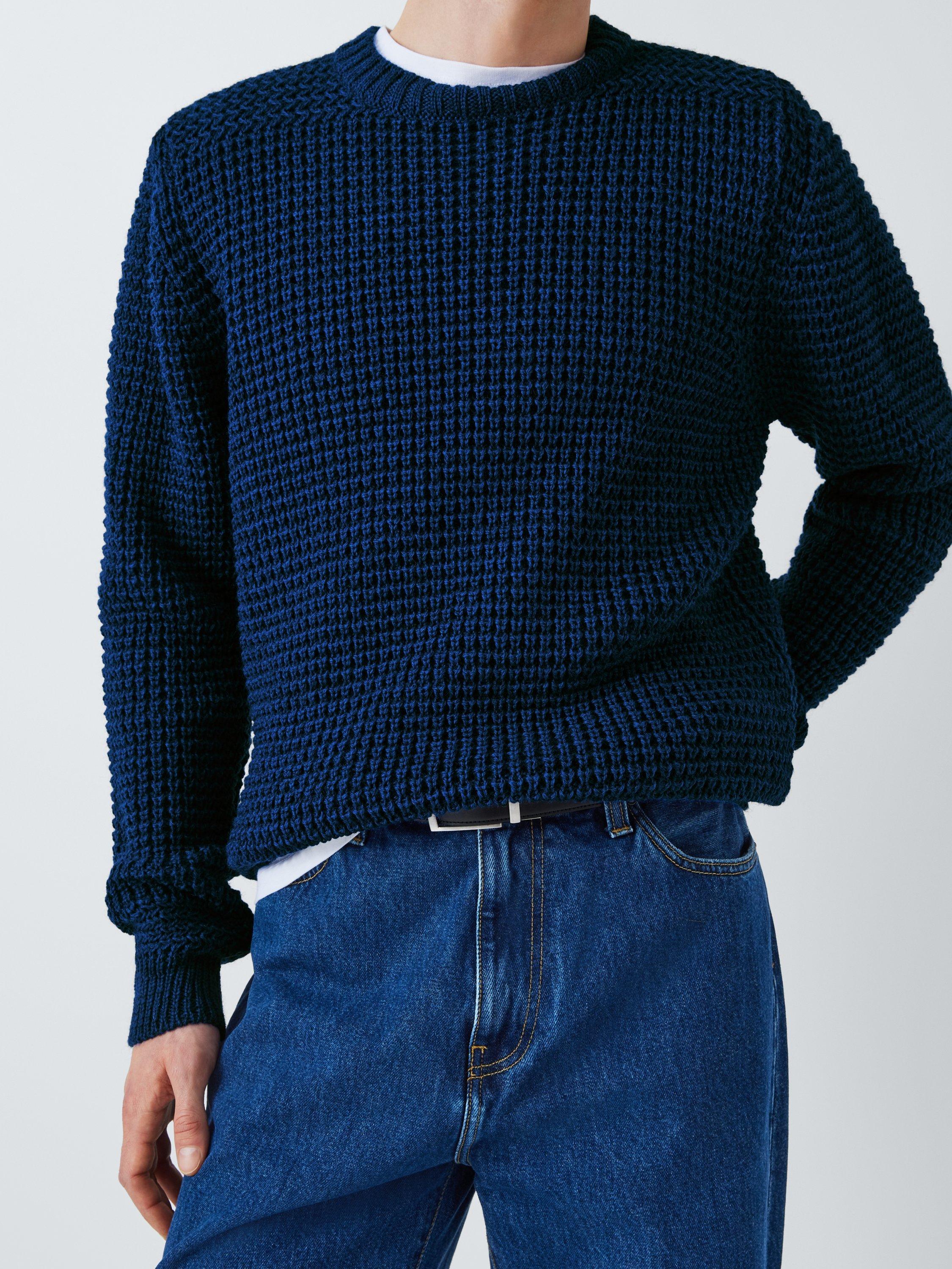 Product image 5 of 5, which shows Peregrine Fisherman Knit Crew Neck Jumper, Cobalt, S