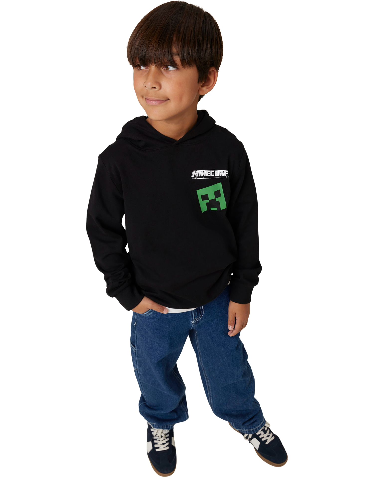 Product image 1 of 3, which shows NAME IT Kids' Minecraft Cotton Hoodie, Black, 6 years