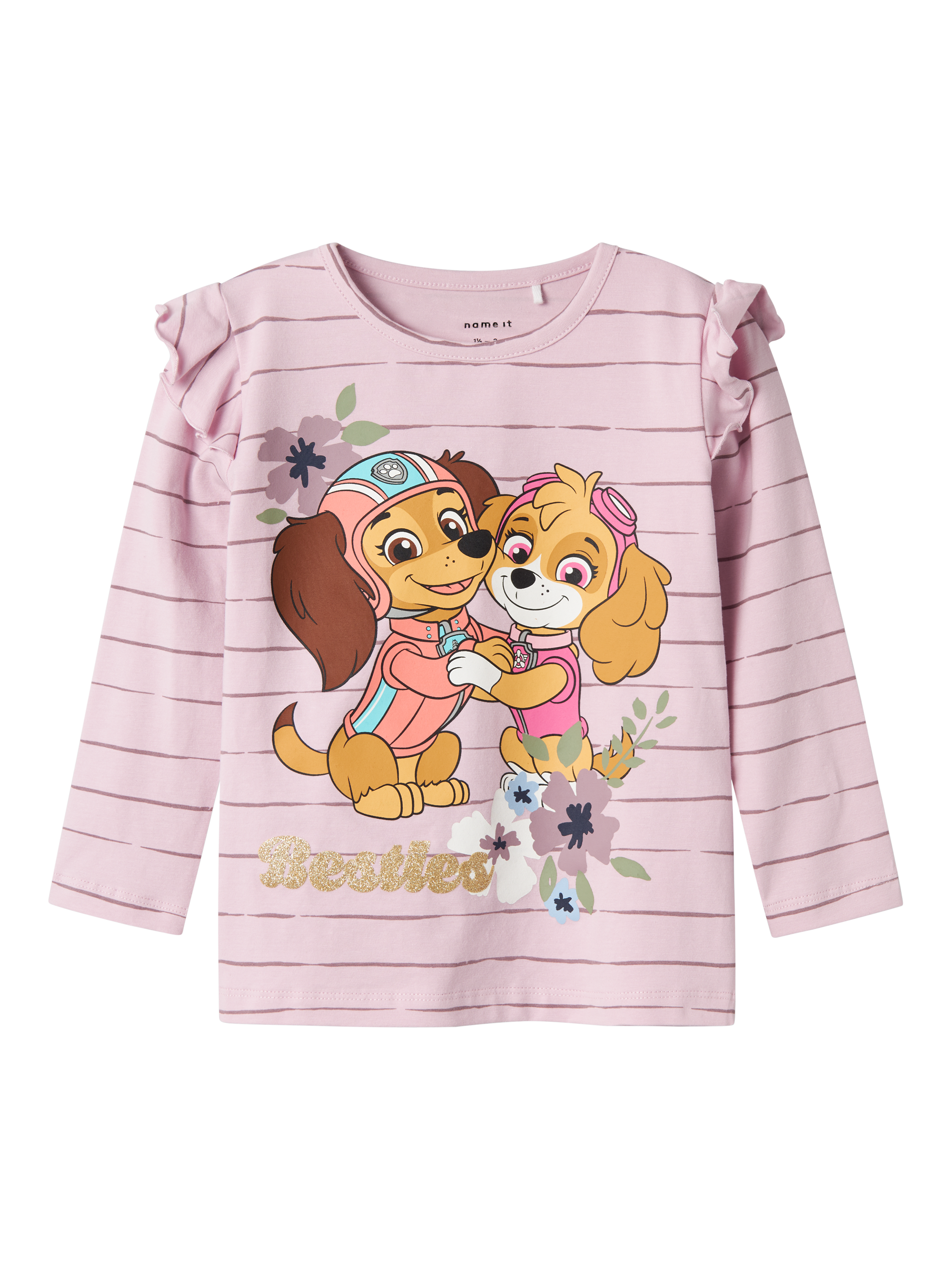 Product image 1 of 3, which shows NAME IT Kids' Paw Patrol Stripe T-Shirt, Winsome Orchid, 18-24 months