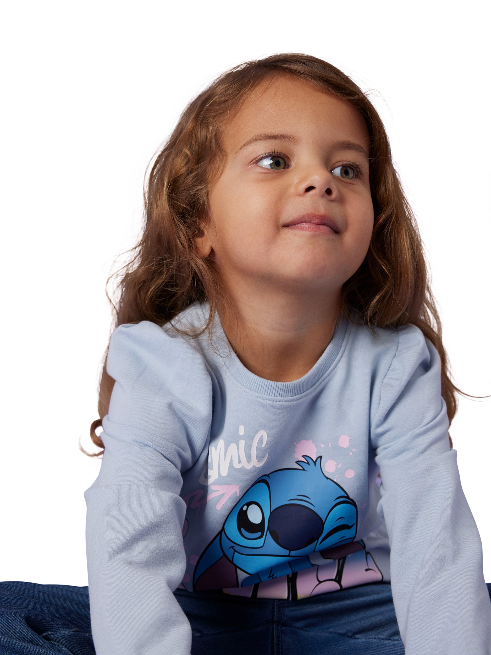 Product image 1 of 3, which shows NAME IT Kids' Stitch Long Sleeve Top, Subdued Blue, 18-24 months