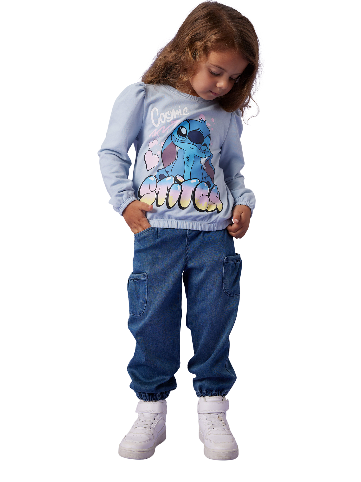 Product image 2 of 3, which shows NAME IT Kids' Stitch Long Sleeve Top, Subdued Blue, 18-24 months