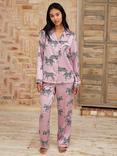 Chelsea Peers Zebra Satin Pyjama Set, Pink/Multi, Pink/Multi