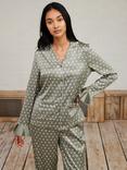 Chelsea Peers Spot Long Sleeve Satin Pyjamas, Khaki