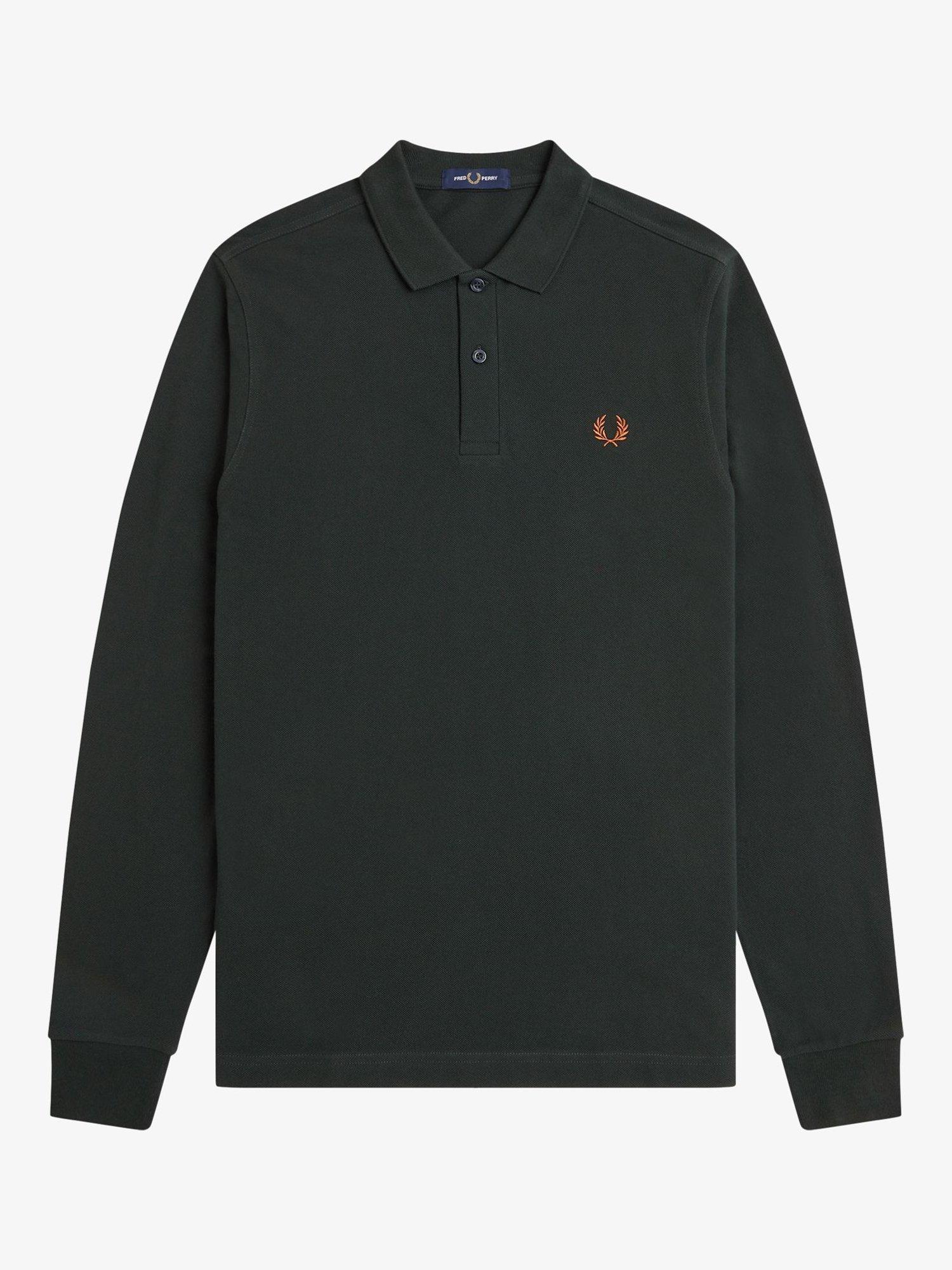 Fred Perry Cotton Long Sleeve Polo Shirt Night Green Marmalade