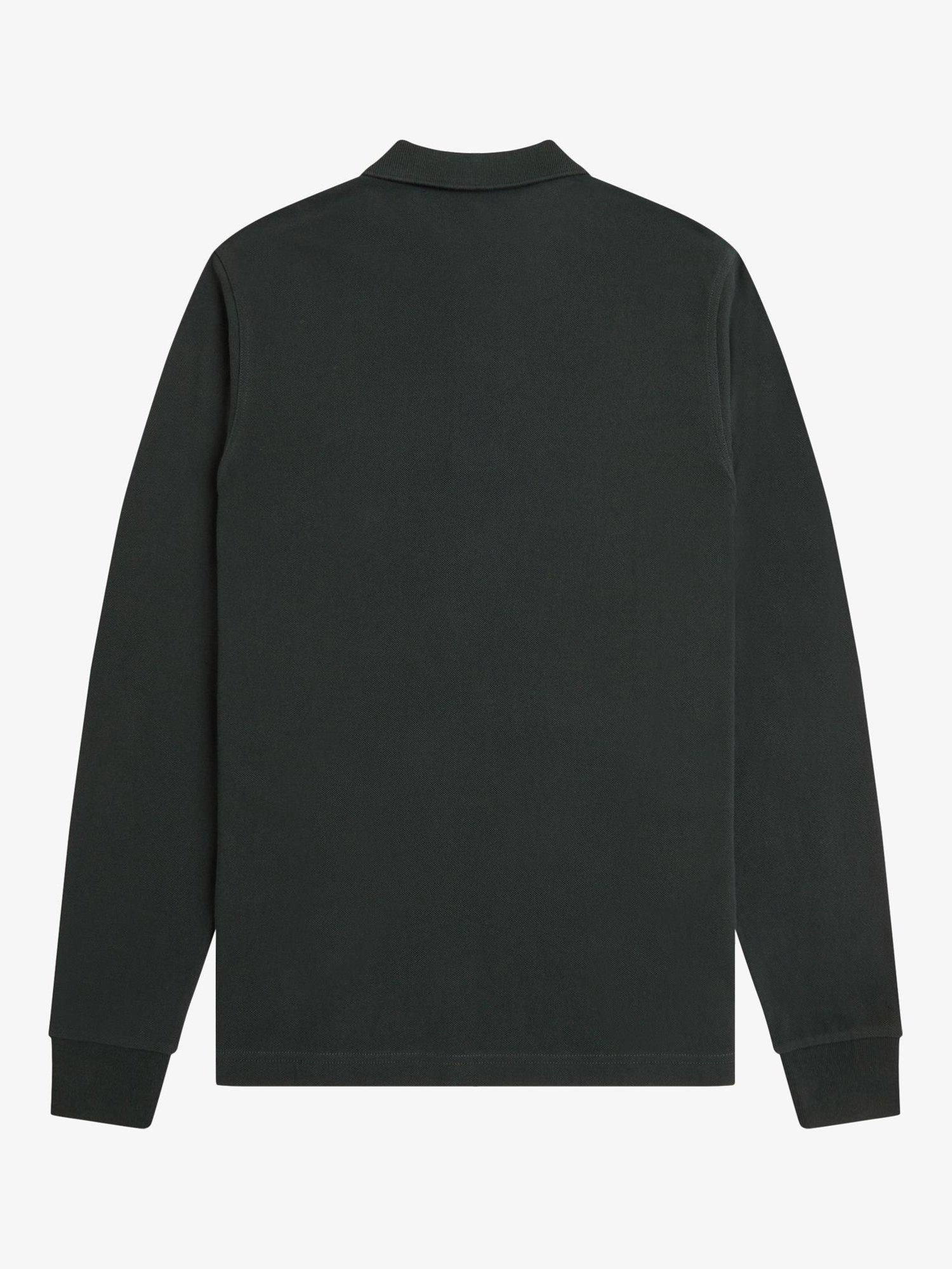 Product image 5 of 5, which shows Fred Perry Cotton Long Sleeve Polo Shirt, Night Green/Marmalade, S
