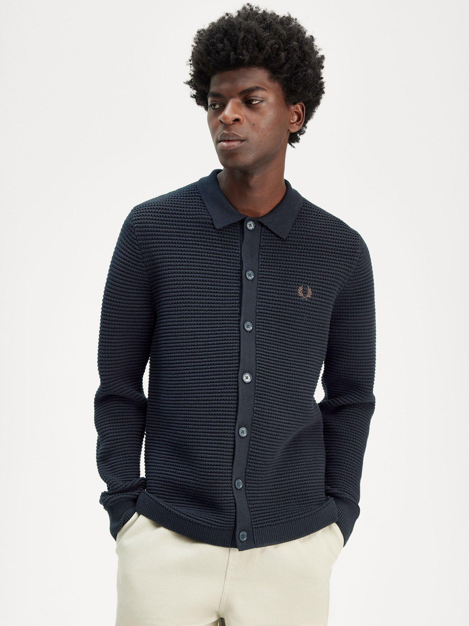 Fred Perry Pointelle Collared Cardigan, Navy, M