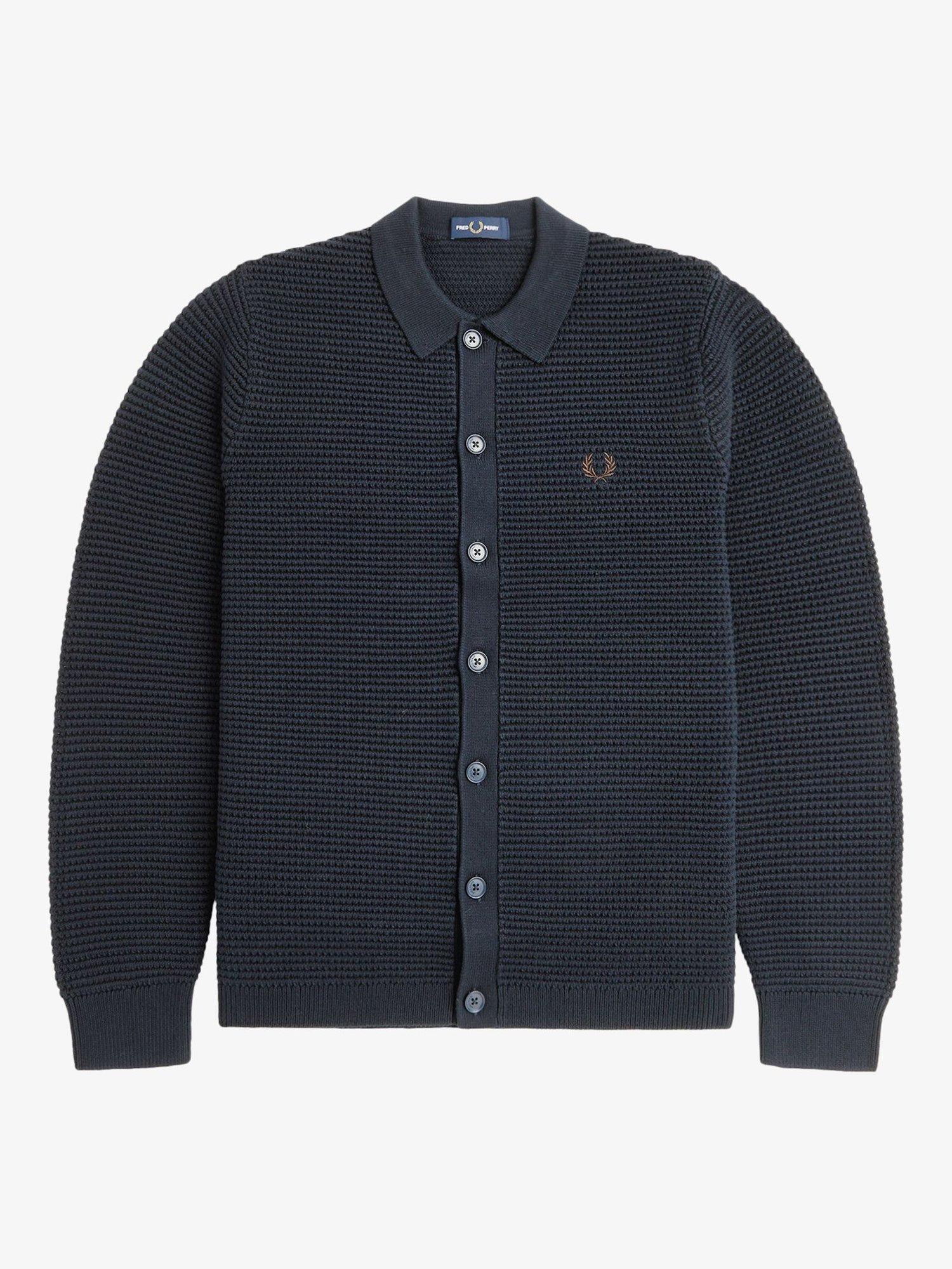 Fred Perry Gray 100% Merino Wool on sale Button Down Sweater