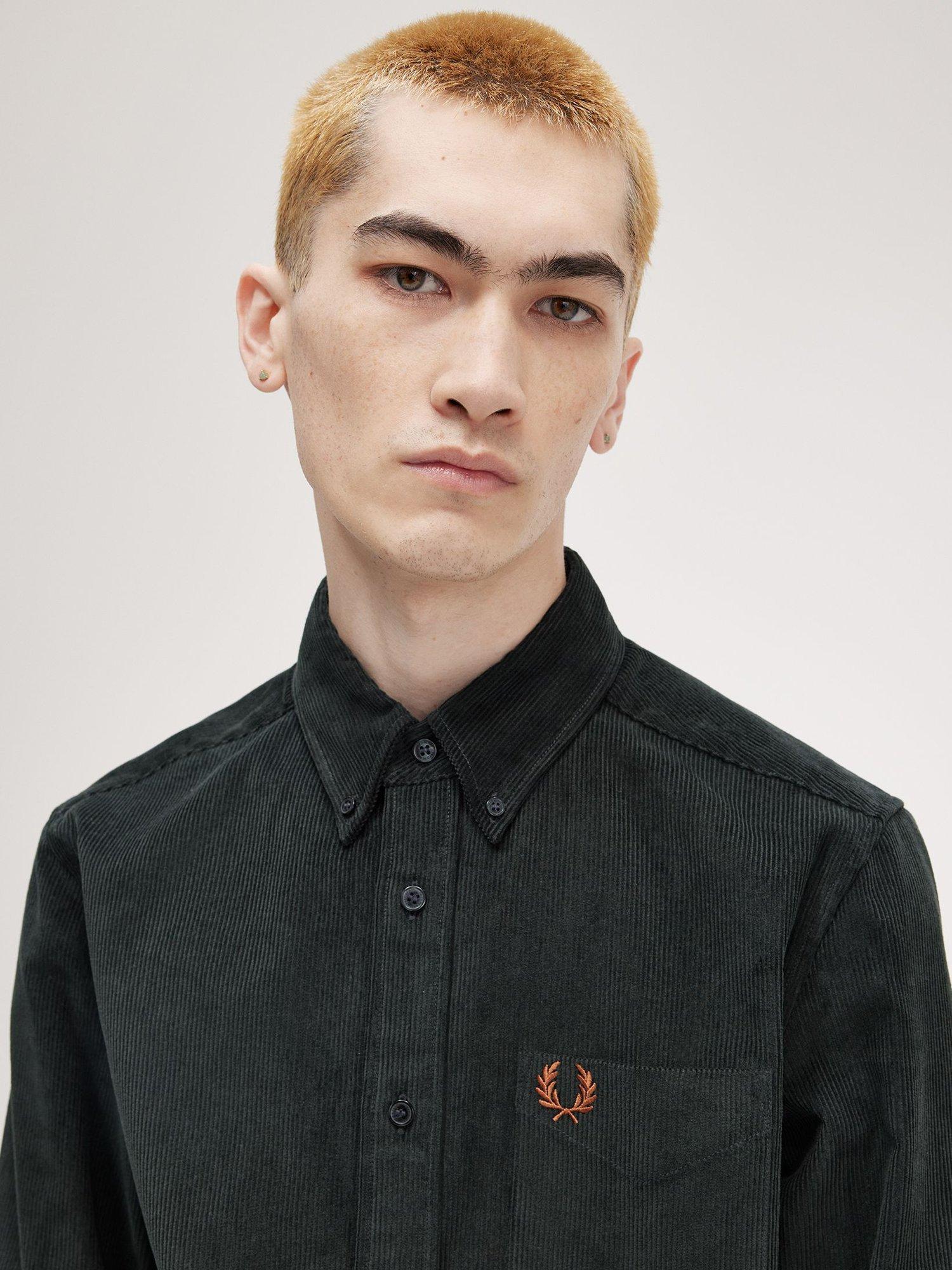 Product image 3 of 5, which shows Fred Perry Corduroy Shirt, Night Green, S