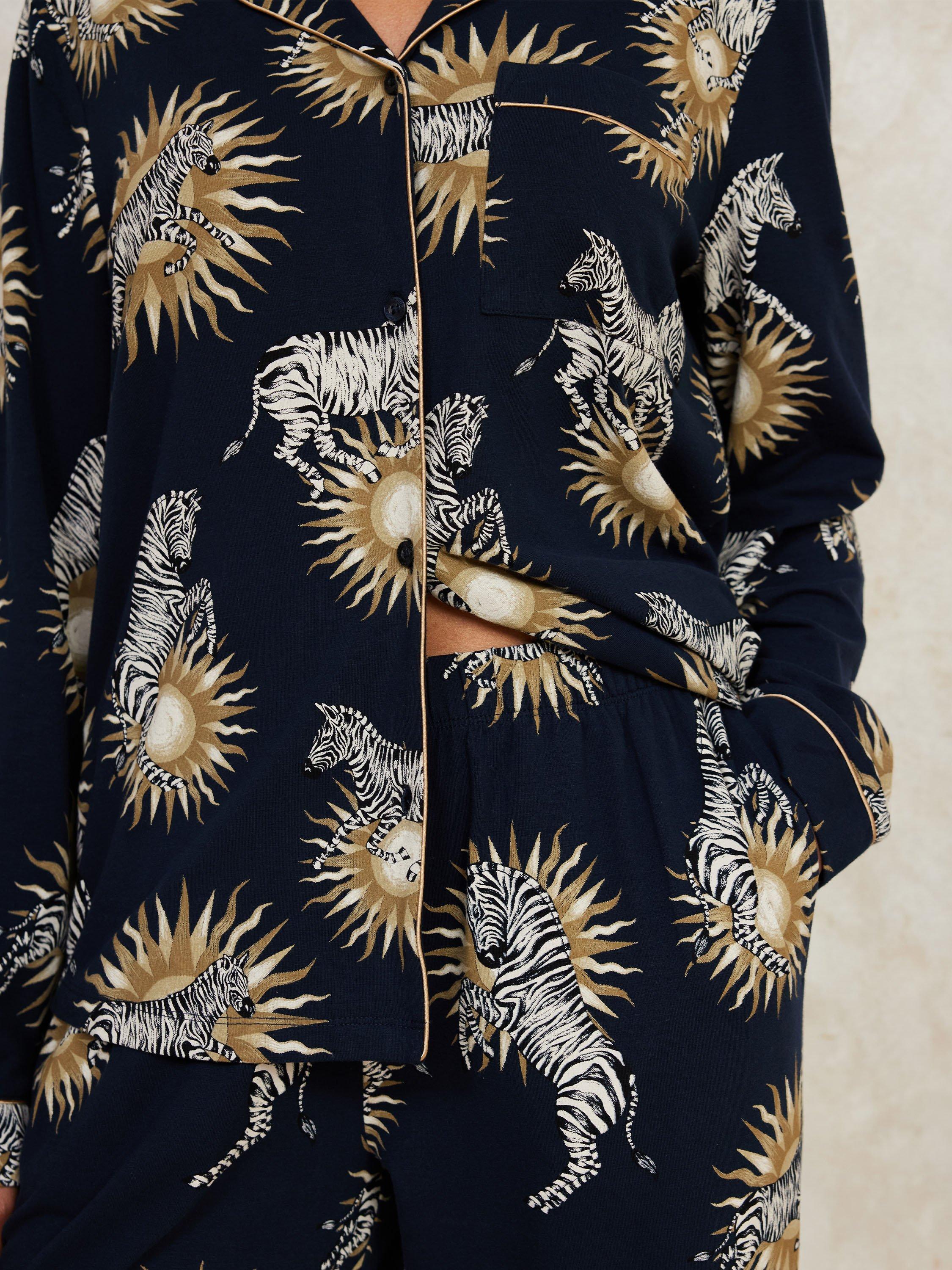Product image 3 of 5, which shows Chelsea Peers Recycled Jersey Celestial Zebra Pyjama Set, Blue/Multi, 8