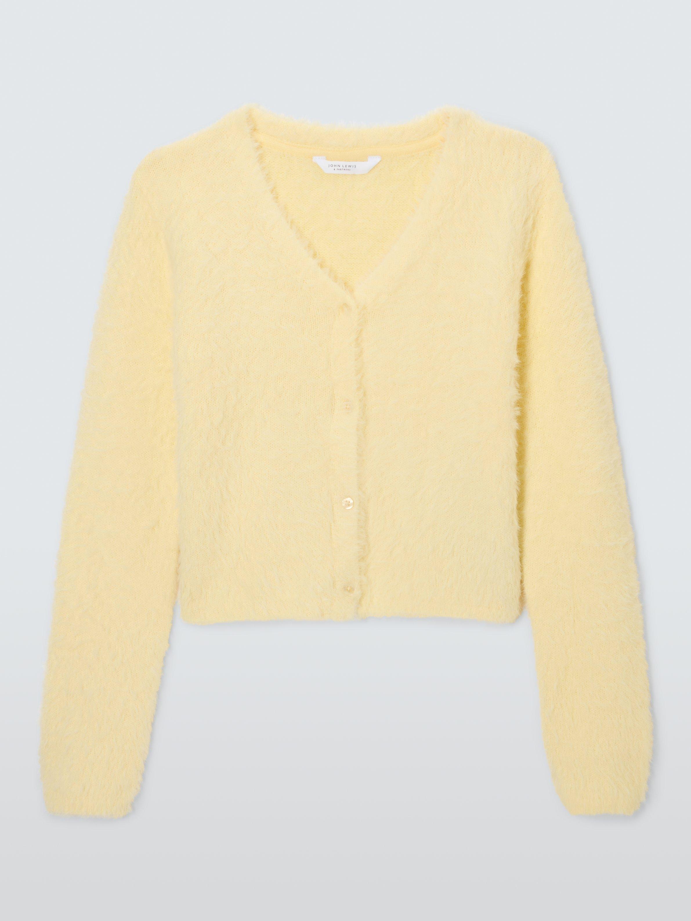 Product image 3 of 7, which shows John Lewis Kids' Fluffy Yarn Cardigan, Yellow, 8 years