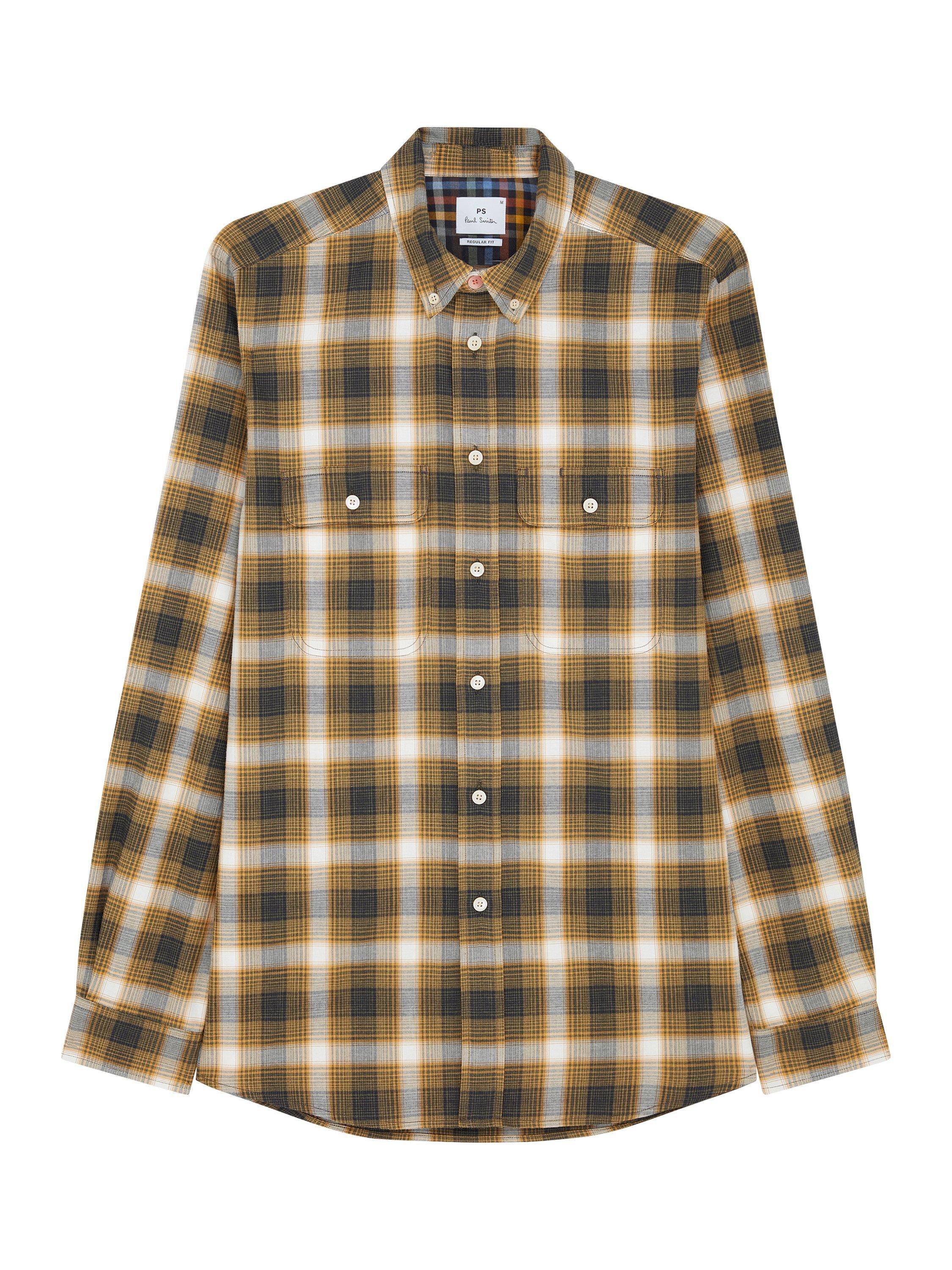 Product image 1 of 3, which shows PS Paul Smith Cotton Regular Fit Check Shirt, Yellow, S