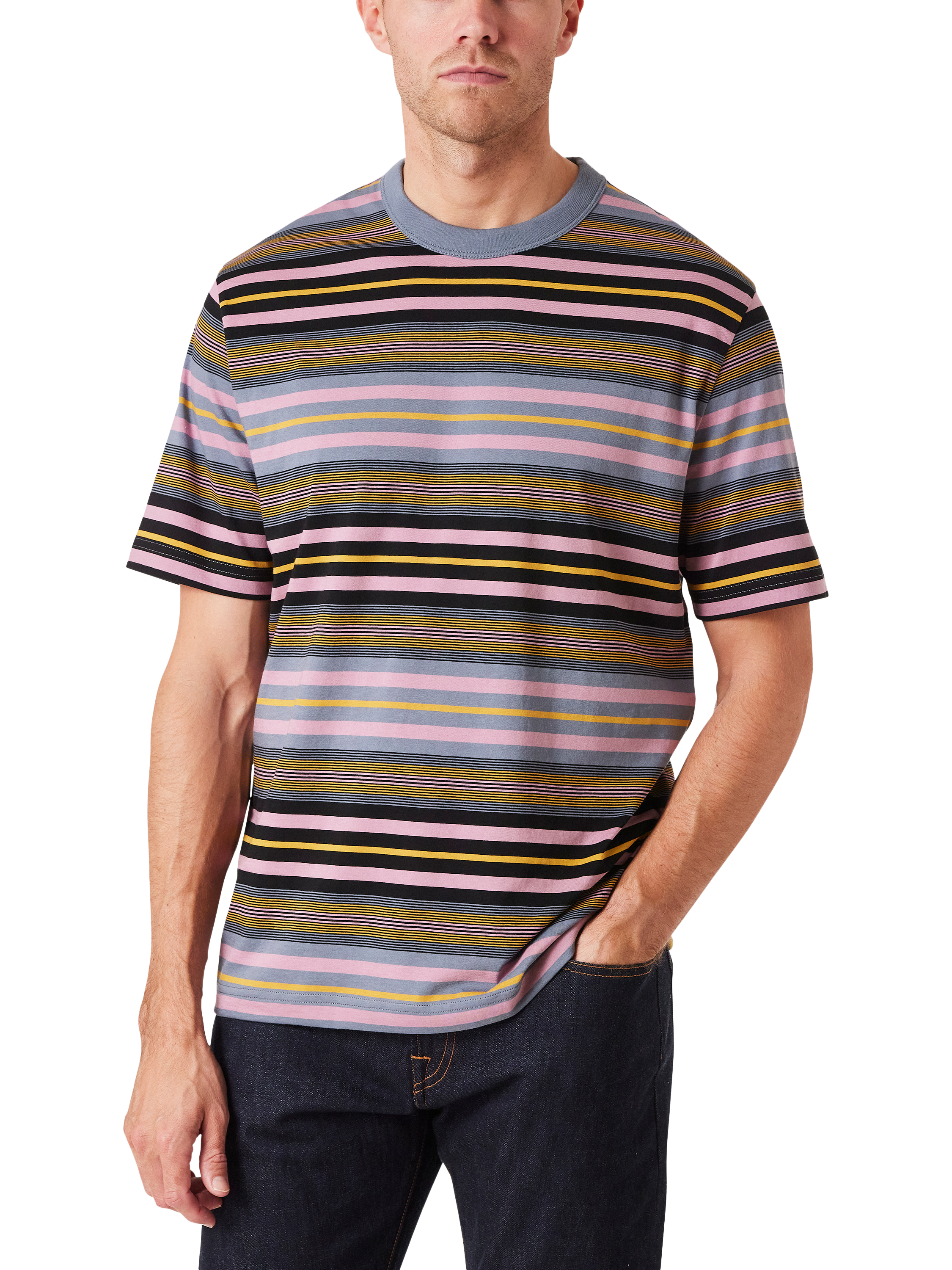 PS Paul Smith Organic Cotton Regular Fit Short Sleeve Stripe T-Shirt, Grey/Multi
