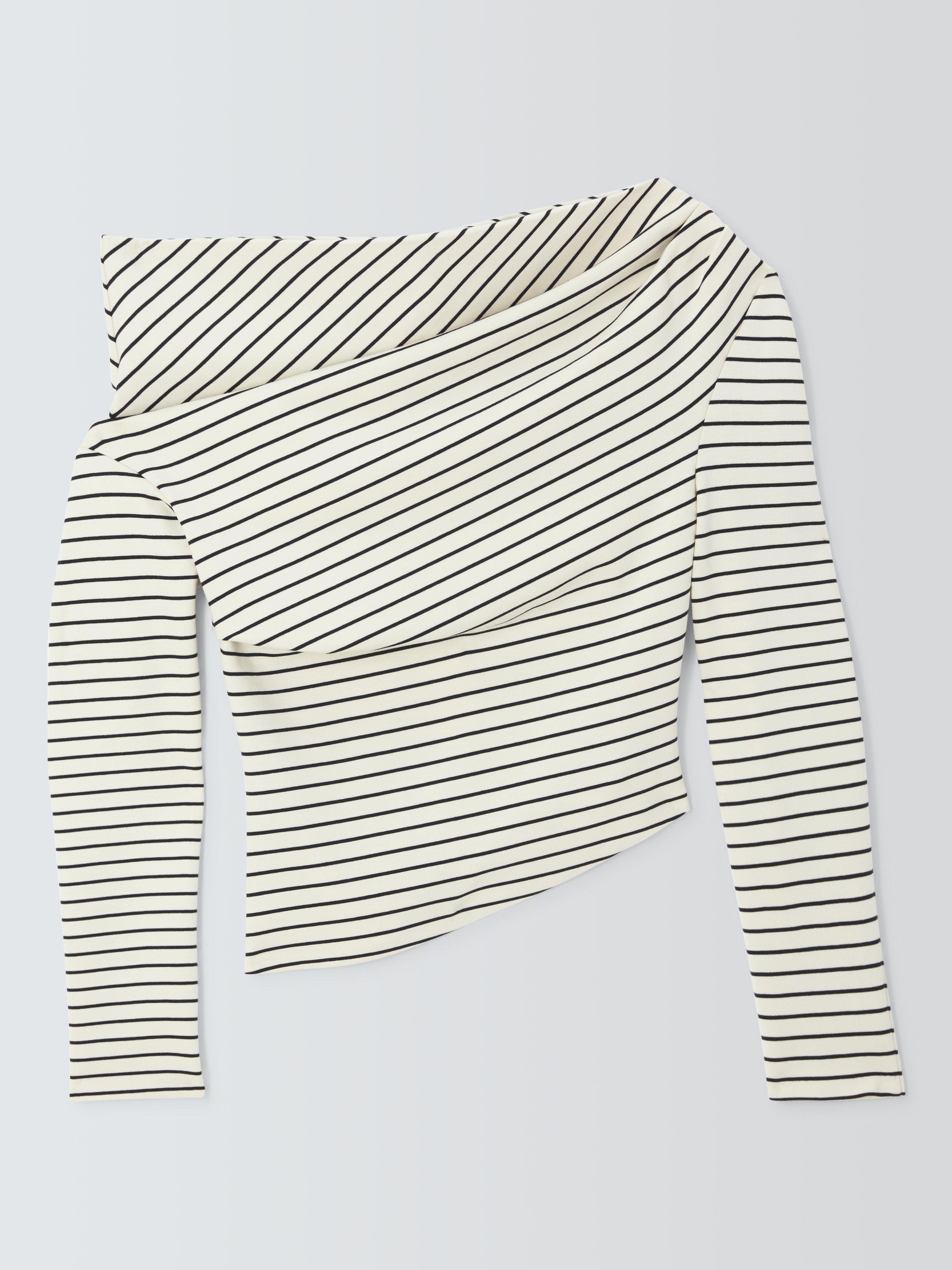 Product image 3 of 6, which shows John Lewis x A.W.A.K.E. MODE Stripe Asymmetric Slim Fit Top, Off White/Navy, 12