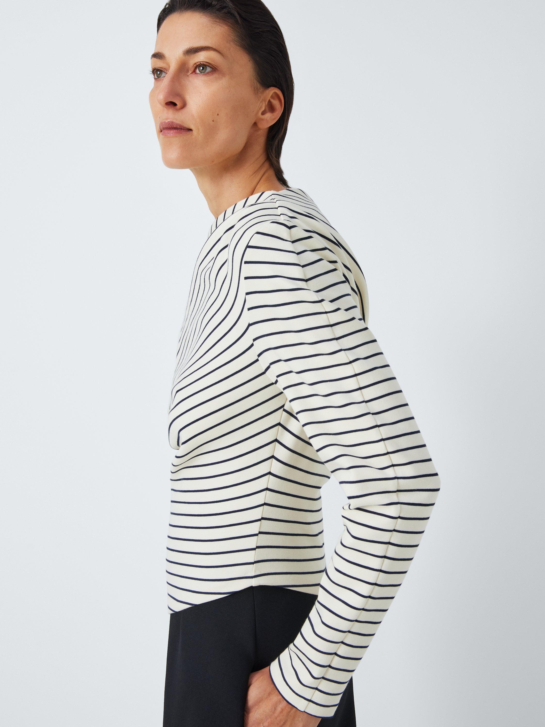 Product image 5 of 6, which shows John Lewis x A.W.A.K.E. MODE Stripe Asymmetric Slim Fit Top, Off White/Navy, 12