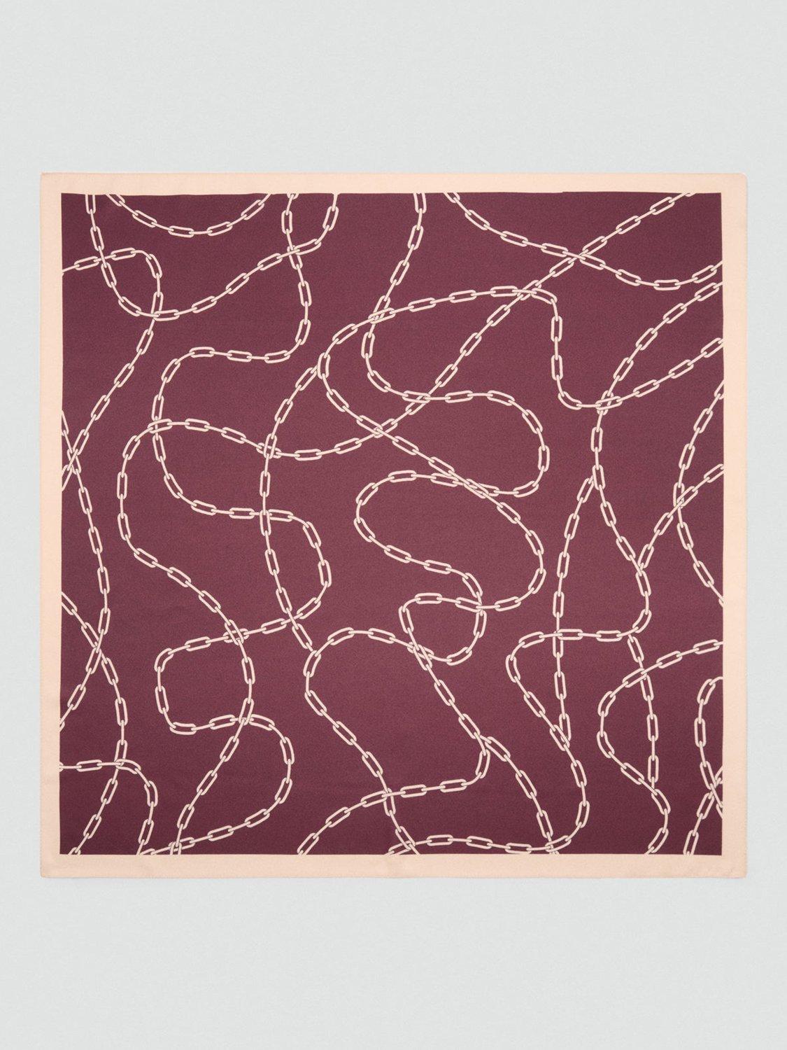 Product image 1 of 3, which shows Mango Chain Print Square Scarf, Dark Red