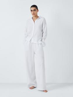 John Lewis Double Cloth Cotton Pyjama Set, White, White
