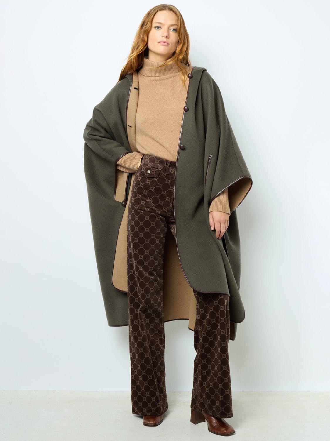 Gerard Darel Ludmilla Wool Hooded Cape Coat Khaki Green