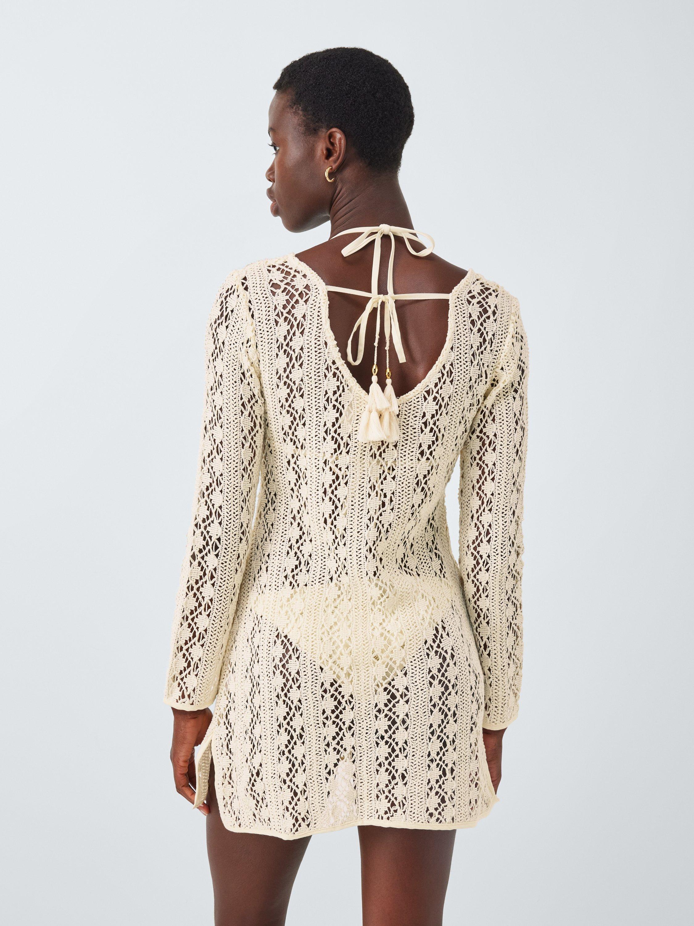 Product image 2 of 6, which shows AND/OR Capri Crochet Beach Dress, Ivory, S