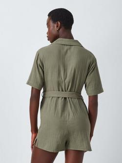 John Lewis Double Cloth Beach Playsuit, Khaki, Khaki