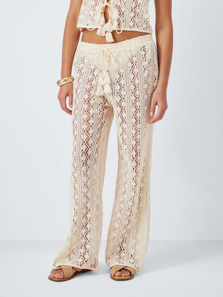 AND/OR Capri Crochet Beach Trousers, Ivory, Ivory