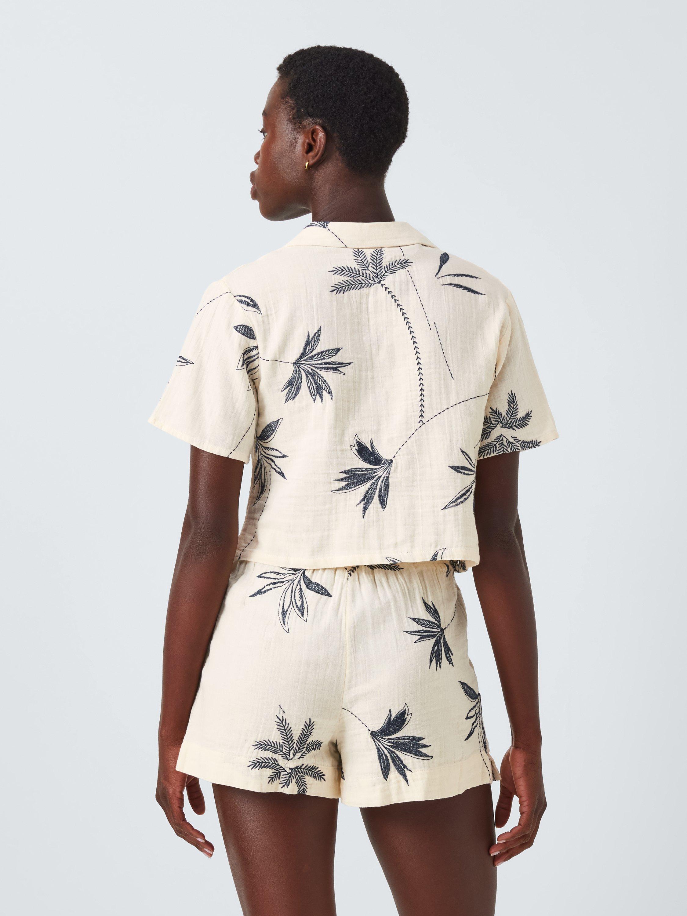 Product image 2 of 6, which shows John Lewis Palm Embroidery Boxy Shirt, Cream/Multi, M
