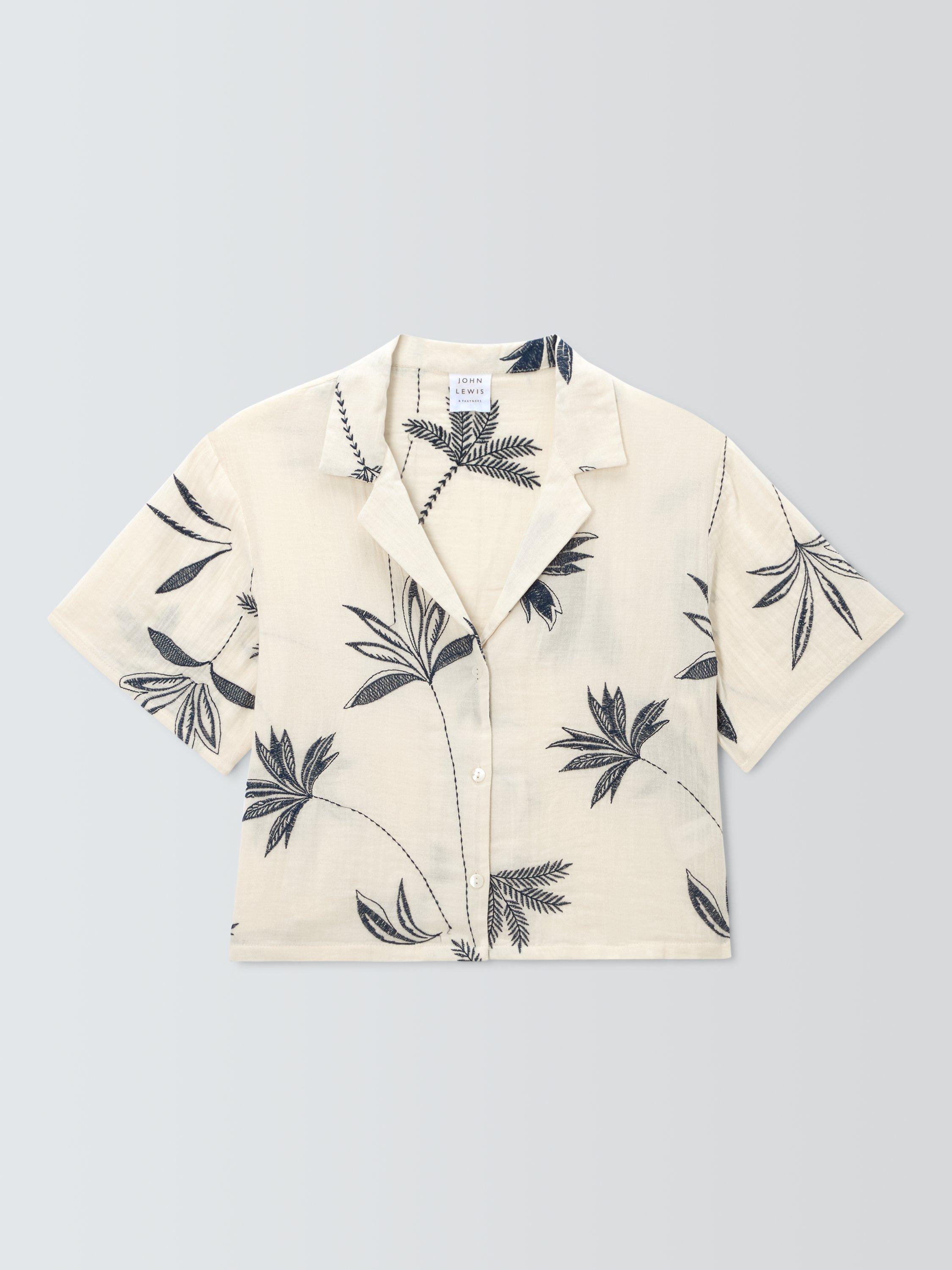 Product image 4 of 6, which shows John Lewis Palm Embroidery Boxy Shirt, Cream/Multi, M
