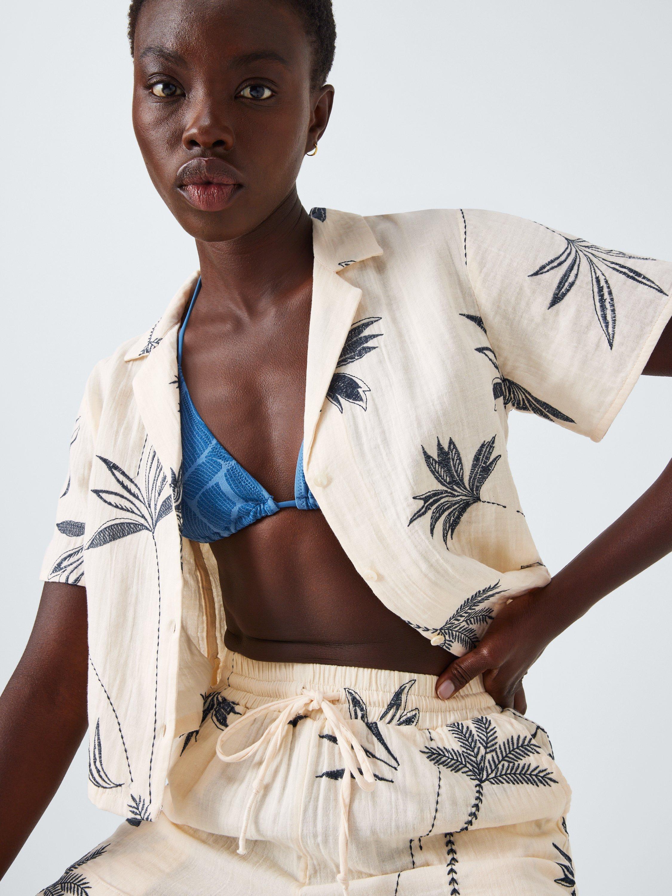 Product image 5 of 6, which shows John Lewis Palm Embroidery Boxy Shirt, Cream/Multi, M