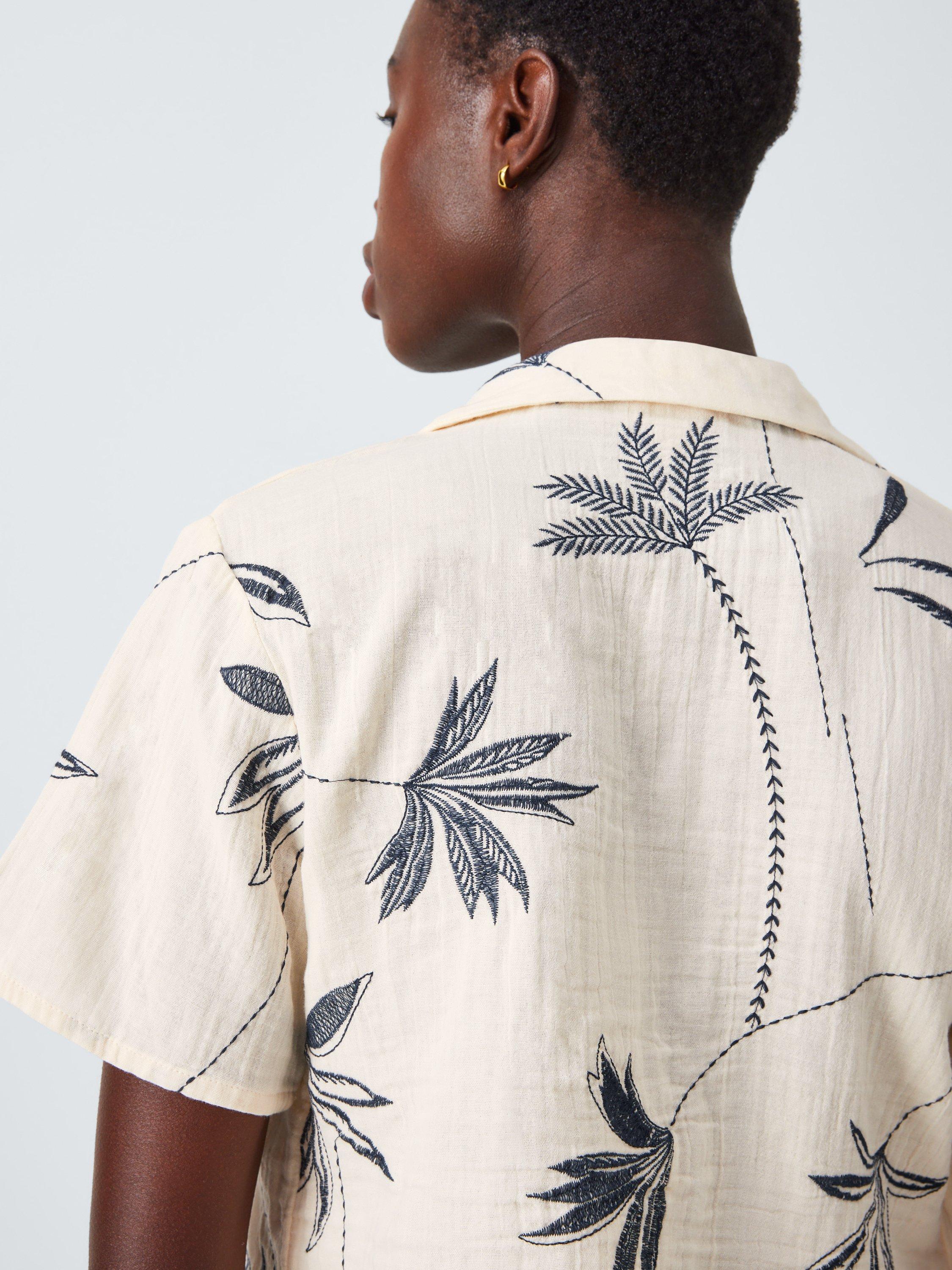 Product image 6 of 6, which shows John Lewis Palm Embroidery Boxy Shirt, Cream/Multi, M