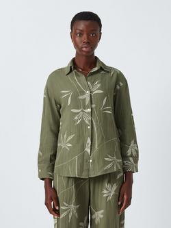 John Lewis Palm Embroidery Shirt, Green - view 2, Green