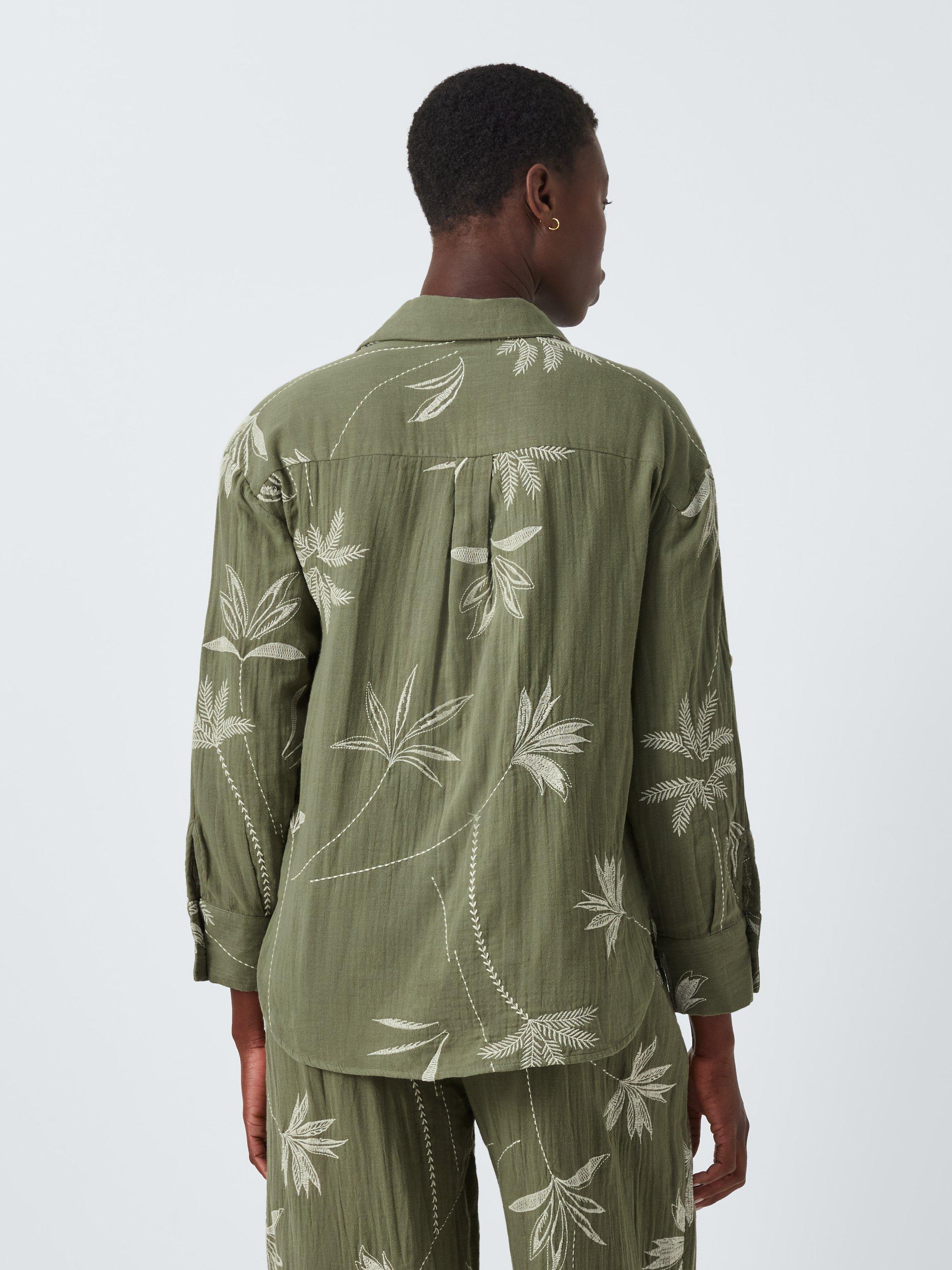 Product image 3 of 6, which shows John Lewis Palm Embroidery Shirt, Green, S