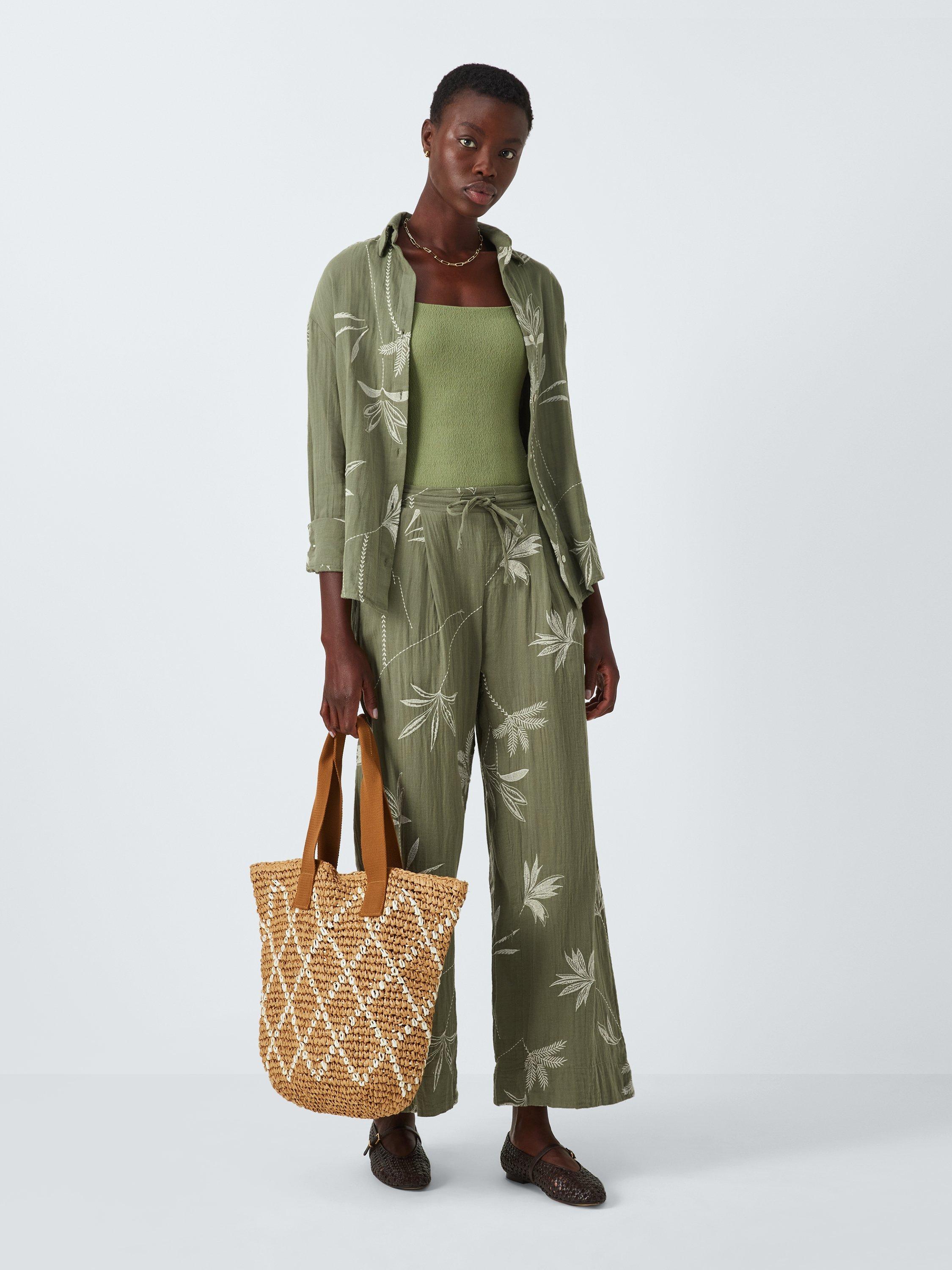Product image 1 of 6, which shows John Lewis Palm Embroidery Shirt, Green, S
