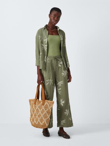 John Lewis Palm Embroidery Shirt, Green, Green