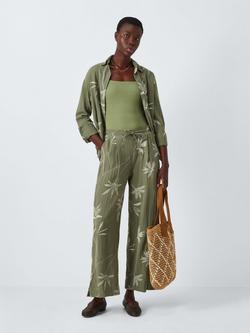 John Lewis Palm Embroidery Trousers, Green, Green