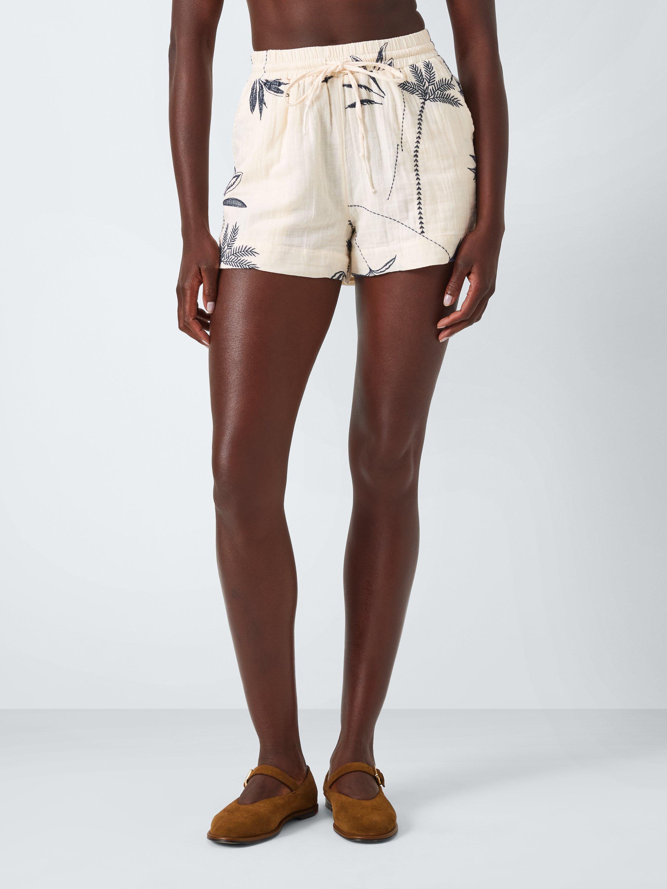 Product image 2 of 6, which shows John Lewis Palm Embroidery Shorts, Cream, M